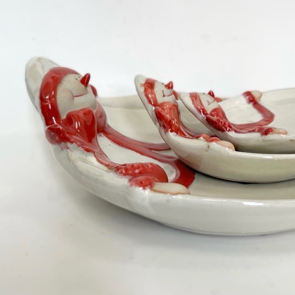 Vintage Seasonal Elements Set of 3 Christmas Snowman Porcelain Candle Plates - Picture 6 of 6